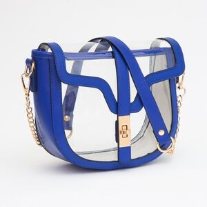 Royal Blue Transparent Clear Saddle Bag Purse Shoulder Casual See Through